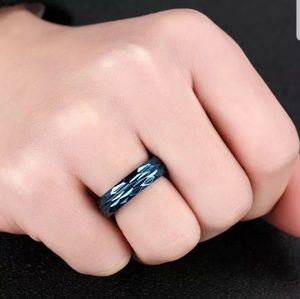 Stainless steel wedding band ring 13 blue